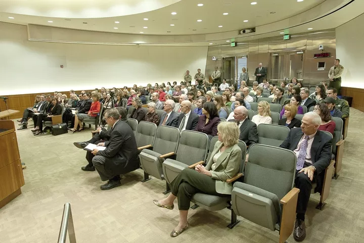 THE HEAVY HITTERS: SLO County court staffers and bigwigs like District Attorney Gerry Shea and Sheriff Ian Parkinson turned out in droves to hear a presentation and ask questions of California Chief Justice Tani Gorre Cantil-Sakauye. - PHOTO BY STEVE E. MILLER