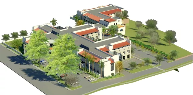 AS PLANNED: Two facilities planned for Templeton have drawn a mixed response from area residents. A retired doctor who owns a 3-acre lot across from Twin Cities Community Hospital in Templeton has proposed a behavioral health hospital for Las Tablas Road (bottom left) and an assistedliving facility (upper right). - IMAGE COURTESY OF HOCHHAUSER BLATTER ARCHITECTURE AND PLANNING