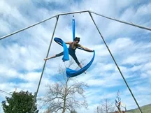 DANGER! BEAUTY! : A fabric dancer works her high-wire act in preparation for Box City, a “super-secret” underground event I have totally de-secretized! Ha! - PHOTO COURTESY OF SUSPENDED MOTION
