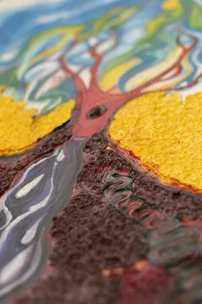IMPASTO! : Without any instruction, Castellon simply bought oil paints and started painting, in this case thickly laying on paint into a highly textured surface. - PHOTO BY GLEN STARKEY
