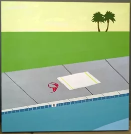 POOLSIDE POLKA DOTS: “Pool No. 3” will be shown as part of Neal Breton’s summer recreation series during the grand opening of Huckleberry Market. - IMAGE BY NEAL BRETON