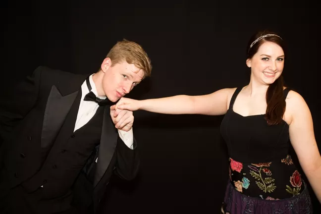 KISS THE GIRL : Cal Poly students Corey Hable (left) and Alexis Rubell (right) play lovers Hanna Glawari and Count Danilo in Franz Lehar’s popular operetta. - PHOTO COURTESY OF CSPOT AND OPERASLO