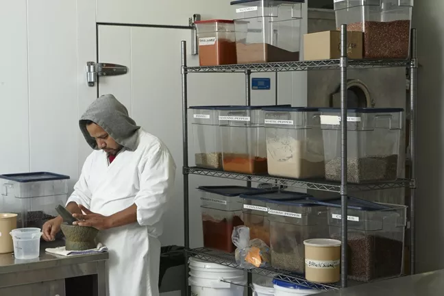 10: : Specific spices are added to the different types of salamis to create different flavors.