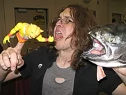 THE THIRTEENTH APOSTLE : Rather than staging traditional book readings, Bizarro author Cameron Pierce stages Meat Magick performances, which sometimes involve flinging meat at the walls, ceiling, and audience. - PHOTO COURTESY OF CAMERON PIERCE