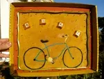 THIS ONE’S UP FOR GRABS: Steve Ackers created this piece he calls “bike bike,” replete with its own cardboard frame, for the upcoming bike art show. Fancy! - PHOTO BY STEVE ACKERS