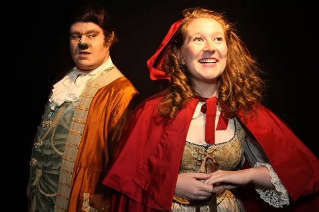 WHAT BIG ACTING CHOPS YOU HAVE : Little Red Riding Hood (Ashlin Hatch) and the Big Bad Wolf (Gary Borjan-Hernandez) will play cat-and-mouse during Chameleon Productions’ upcoming musical. - PHOTO COURTESY OF CHAMELEON PRODUCTIONS