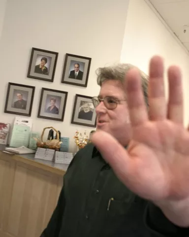 ON FILM : Atascadero’s besieged redevelopment chief, Marty Tracey, was reprimanded for putting his hand in front of his face in a photo for an Oct. 27, 2005, New Times cover story. - FILE PHOTO BY CHRISTOPHER GARDNER