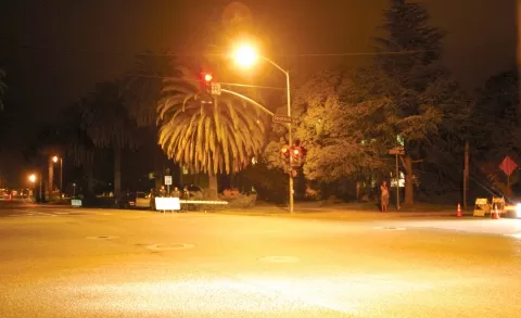 CALM BEFORE THE (UN) STORM: About 40 minutes before police dispersed the only rowdy crowd of the Mardi Gras weekend, the corner of Foothill and California looked like it did on most nights at about 10 p.m.: quiet, cold, and calm. - CHRISTOPHER GARDNER
