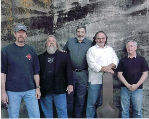 RED, WHITE, AND BLUEGRASS : "High-octane Americana" quintet Houston Jones plays Feb. 15 at Coalesce Bookstore and Feb. 16 at Castoro Cellars. - PHOTO COURTESY OF HOUSTON JONES