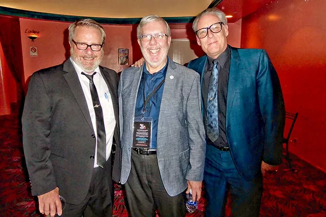 MALTIN!: Famed film critic, film historian, and author Leonard Maltin (center) was kind enough to pose for a photo with me (left) and fellow film aficionado Bob Whiteford. - PHOTO COURTESY OF GLEN STARKEY
