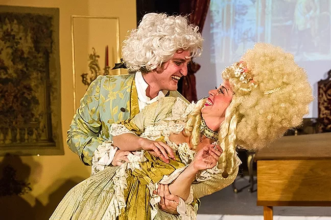 PASSION : Mozart (left, Ayrton Parham) makes the rash decision to marry his love Constanze (Sabrina Pratt) without getting his father’s permission. - PHOTO BY JAYSON MELLOM