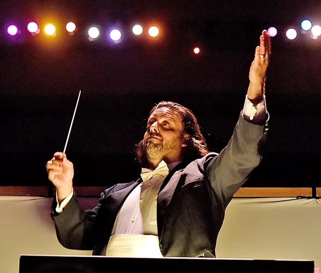 MASTER OF THE OPERA: Artistic Director Brian Asher Alhadeff conducts OperaSLO’s production of Leoncavallo’s Pagliacci in 2015. - PHOTO COURTESY OF LUIS ESCOBAR REFLECTIONS PHOTOGRAPHY STUDIO