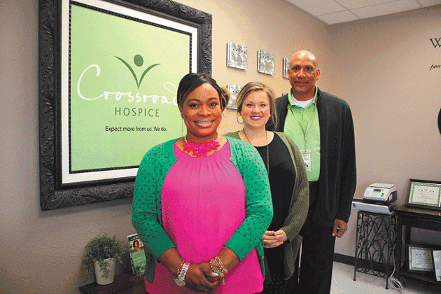 Crossroads Hospice&#146;s LaBerta Baker, Sarah Cooley and Craig Thomas work to improve care available to dying veterans and their family caregivers. | Photo Laura Eastes