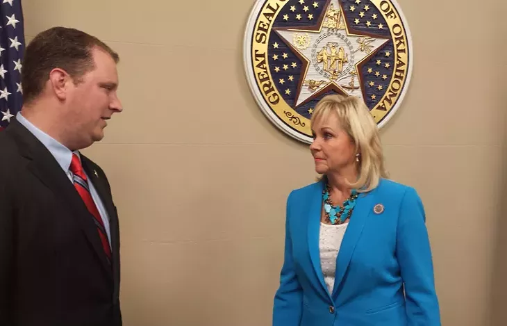 Rep. Jon Echols, R-Okla. City, joined Gov. Mary Fallin at a press conference to announce support for a study into CBD oil. - BEN FELDER