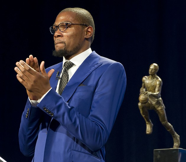 Kevin Durant accepted the NBA's MVP award.