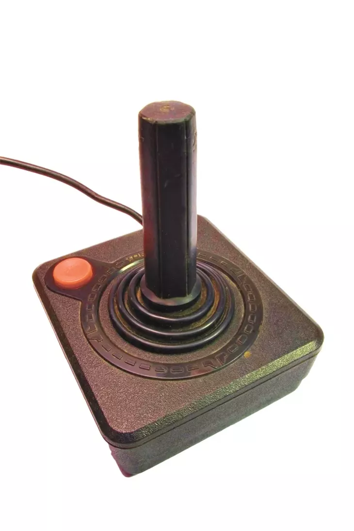 vintage joystick with red boton on white background - BIGSTOCK
