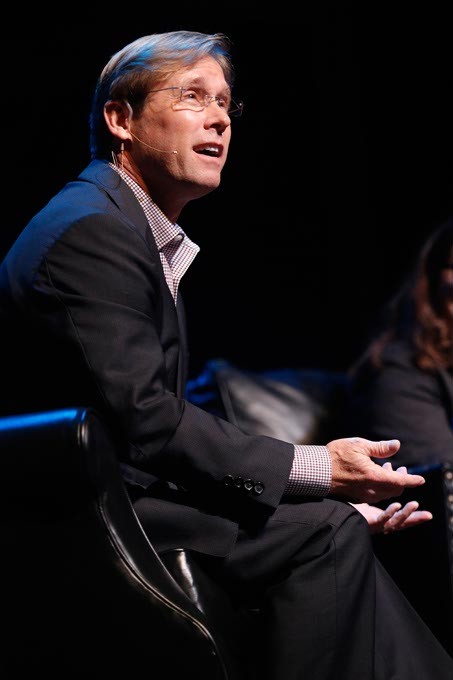 Bart Conner facilitates the opening session, "Ideas That Matter - An Oklahoma Experiment," during the Creativity World Forum at the Civic Center in Oklahoma City, Tuesday, March 31, 2015. - PHOTO BY GARETT FISBECK