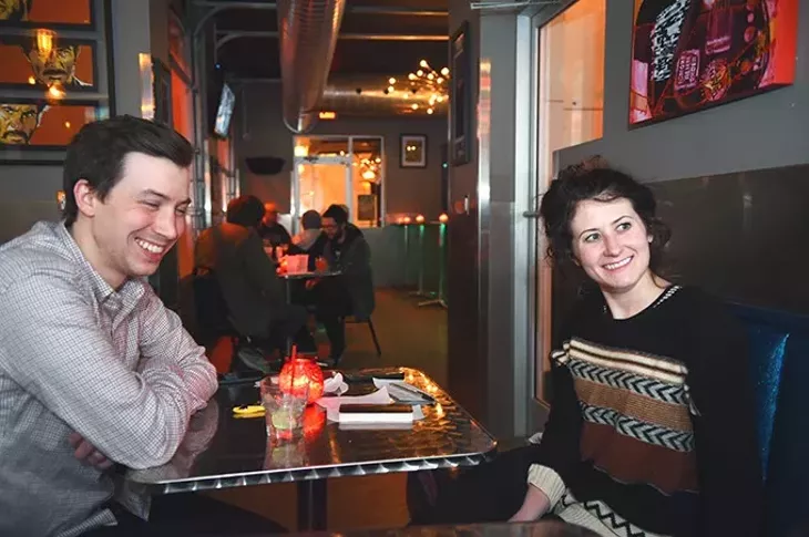 Jordan Cram and Olivia Reid drink at The Pump Bar. (Mark Hancock)