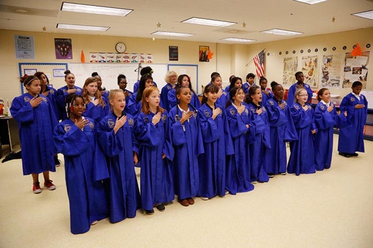 The honor choir rehearses at Bodine Elementary in Oklahoma City, Friday, Nov. 6, 2015. - GARETT FISBECK