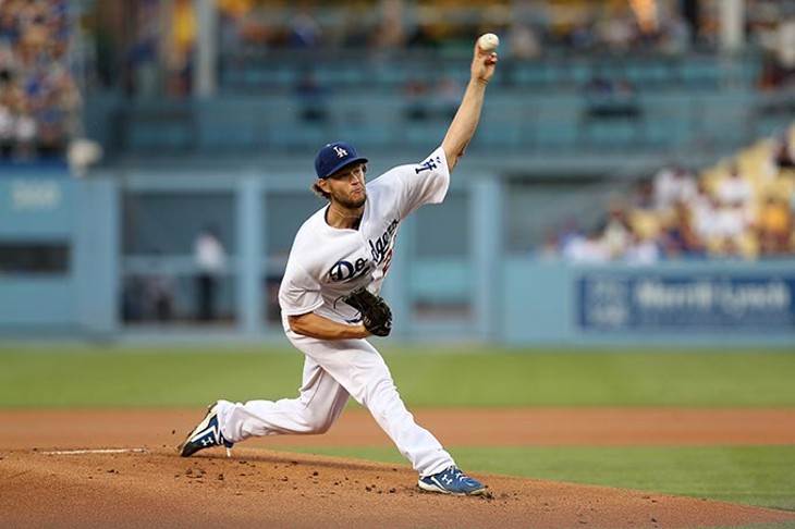 LOS ANGELES, CA - AUGUST 21:  Clayton Kershaw #22 of the Los Angeles Dodgers throws a pitch against the San Diego Padres at Dodger Stadium on August 21, 2014 in Los Angeles, California. - PHOTO BY STEPHEN DUNN/GETTY IMAGES