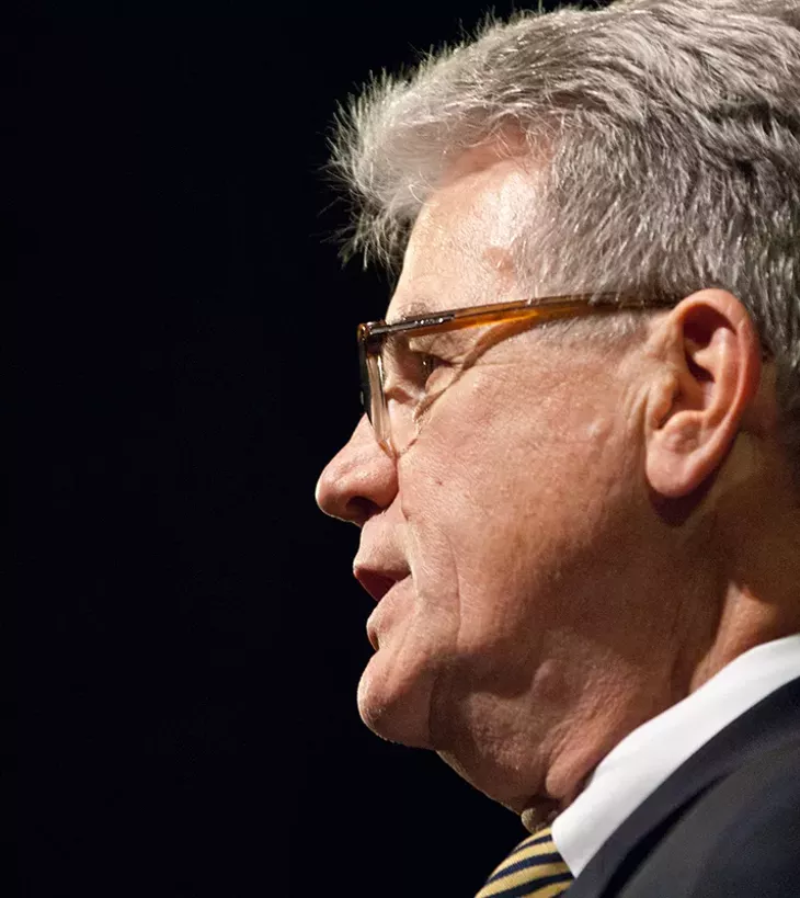 U.S. Senator Tom Coburn listens to a question during a town hall meeting in the OCCC Visual and Performing Arts Center, Monday, 8-4-14. mh