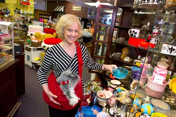 Susan Suggs, owner of Paws Around Town holds a Susan Lanci carrier (Shannon Cornman)