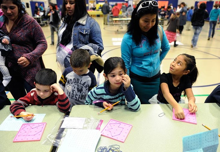 Children work with pattern blocks at Coolidge Elementary in Oklahoma City, Thursday, Feb. 19, 2015. - GARETT FISBECK