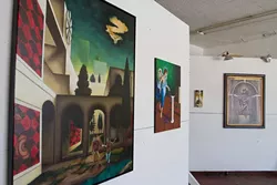 Artist Dayton W. Clark has multiple paintings for displayed at Dope Chapel a DIY community space located on 115 s crawford ave Norman, Oklahoma, tuesday, june 30, 2015. - KEATON DRAPER
