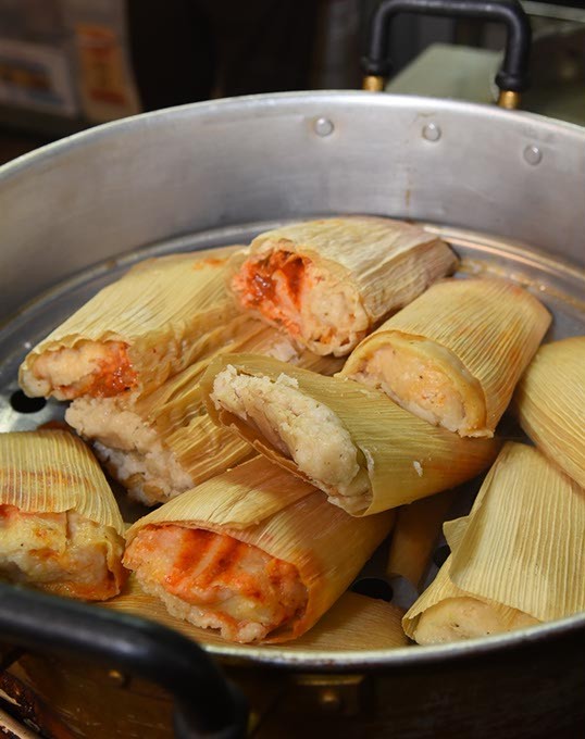 Just-steamed tamales, at Portland Shamrock.  mh