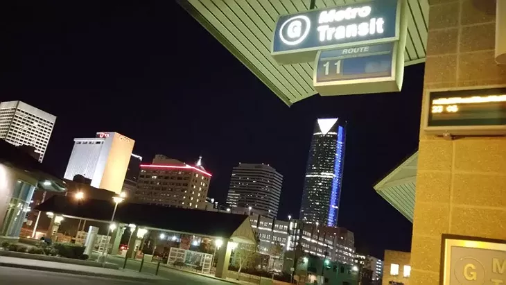 The downtown transit hub had activity Monday night as Embark launched evening service on two routes. - BEN FELDER