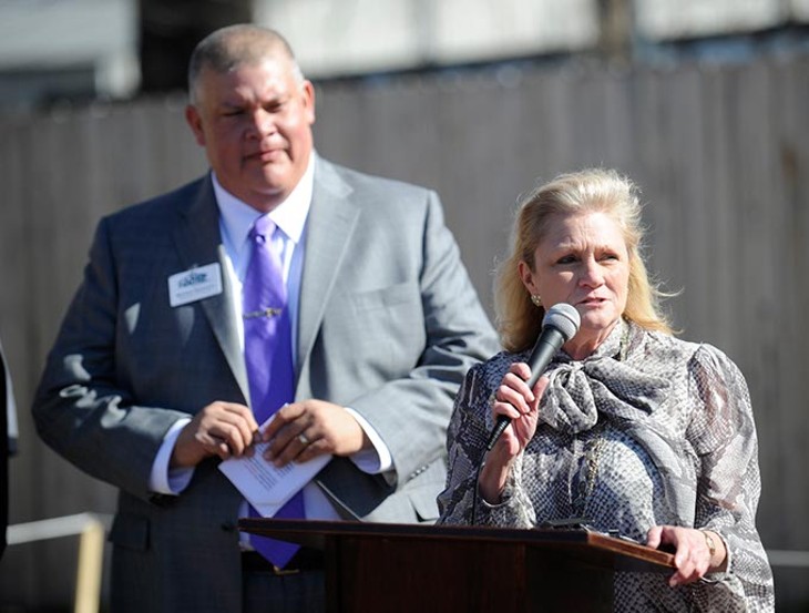 Councilwoman Meg Salyer speaks during a groundbreaking ceremony at the Jesus House in Oklahoma City, Friday, Feb. 13, 2015. - GARETT FISBECK