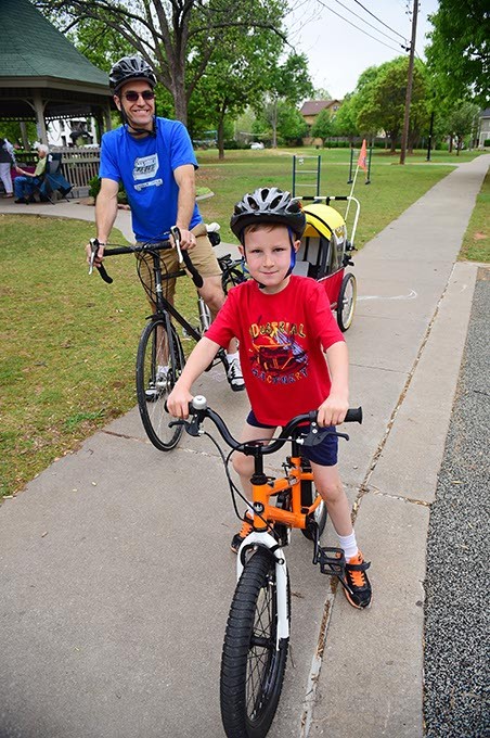 Tom Perymam with his son Charlie at Perle Mesta Park where Kidical Mass riders get together, Saturday, 4-18-15.  mh