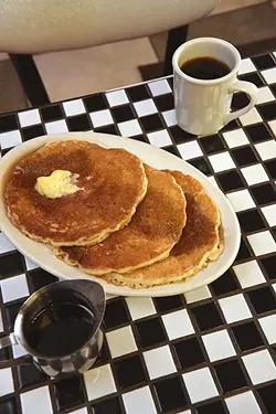 A stack of pancakes at the Hungry Frog Restaurant. mh