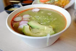 Posole Verde at Birrieria Diaz in Bethany, Monday, March 9, 2015. - GARETT FISBECK