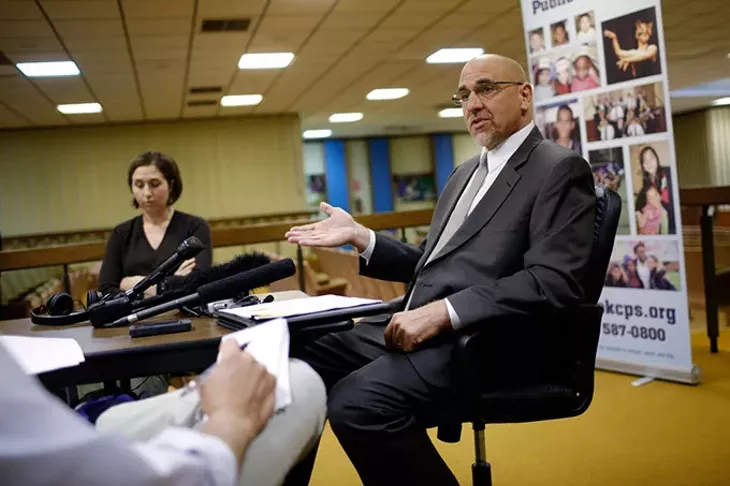 Oklahoma City Public Schools Superintendent Rob Neu talks with press about the recently released suspension report at the OKCPS Admin Building in Oklahoma City, Tuesday, April 21, 2015. - GARETT FISBECK