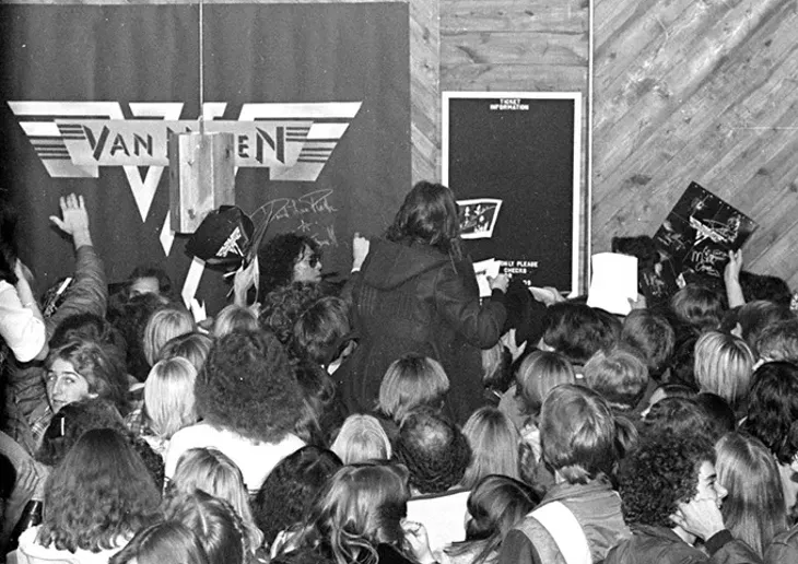 Van Halen during a rare in-store appearance at Sound Warehouse on North May Avenue in November 1978. (Rich Galbraith / Provided)