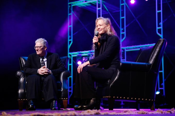 Sir Ken Robinson and Suzy Amis Cameron during the "All our Futures" discussion during the Creativity World Forum at the Civic Center in Oklahoma City, Tuesday, March 31, 2015. - PHOTO BY GARETT FISBECK
