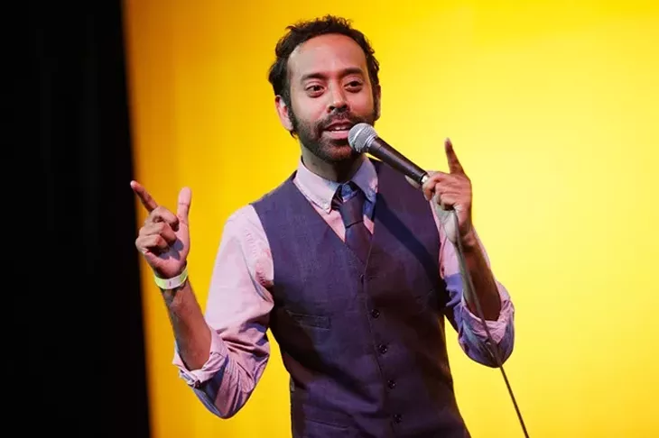 Comedian Paul Varghese performs at the Sooner Theatre during Norman Music Festival, Thursday, April 23, 2015. (Garett Fisbeck)