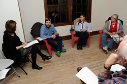 Josh Buss meets with a group to discuss local cohousing options. (Garett Fisbeck)