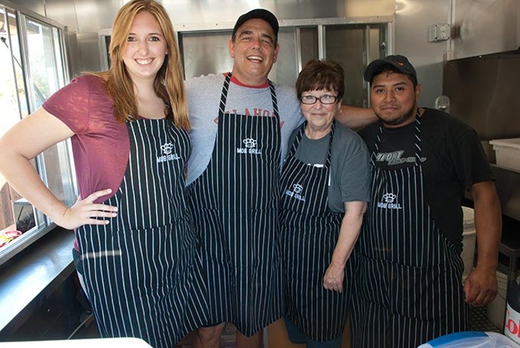 The crew maning the Mob Grill food truck, from left, Kaitlin Slothower, Seth and Judy Barker, and Ericksson Lopez.  mh