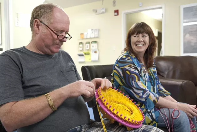 Tammy McKee learned a lot about knitting from Daniel Sherman, at the OKC Drop in Center home at 1311 N. Lottie.