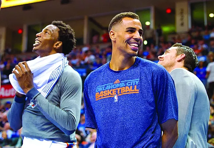 Thabo Sefolosha supports his team members during a season game.Photo/Shannon Cornman - SHANNON CORNMAN