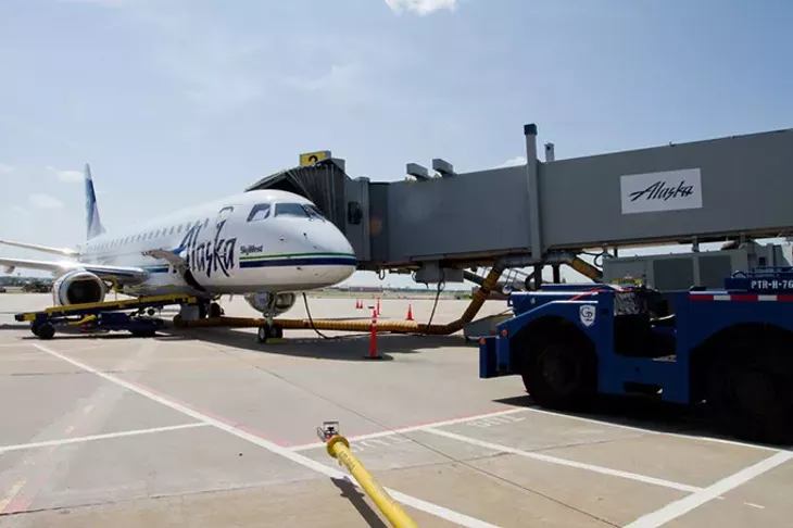 Newly added Alaskan Airlines plane prepping for take off at the Will Rogers Airport, Oklahoma City, wednesday, july 1, 2015. - KEATON DRAPER
