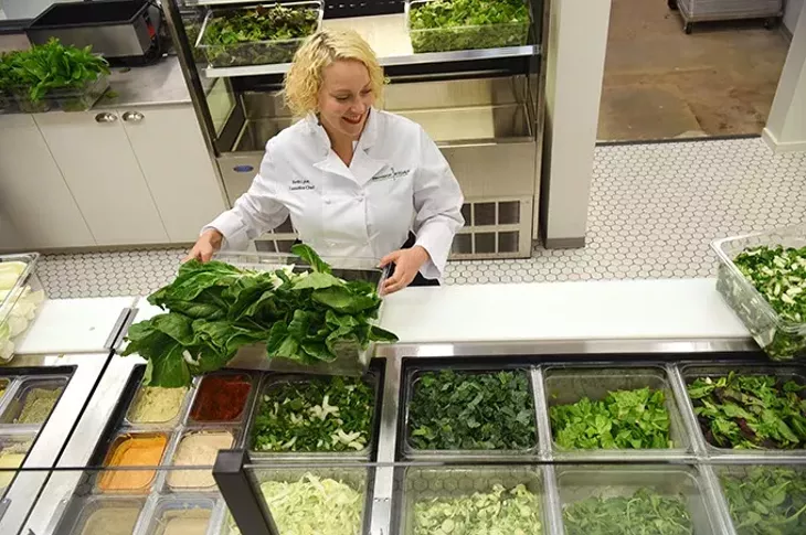 Chef Beth Ann Lyon with fresh lettuce and more at Provision Kitchen in Nichols Hills Plaza, 10-1-15. - MARK HANCOCK