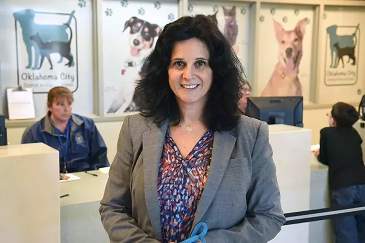 Julie Bank, new Animal Welfare Superintendent up front at the Oklahoma City Animal Shelter where the public can start the process of adopting a pet. mh