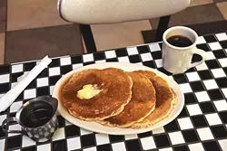 A stack of pancakes at the Hungry Frog Restaurant. mh