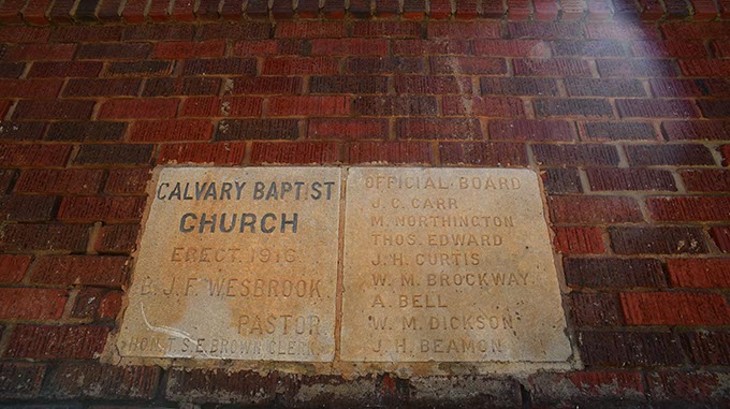 Cornerstone on the Calvary Baptist Church in Deep Deuce, home of Dan Davis Law Firm.  mh