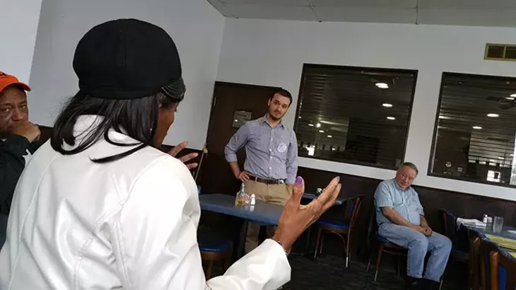 Joe Hartman, who was recently elected chair of the Oklahoma County Democrats, spoke with members during an event in Oklahoma City. - BEN FELDER
