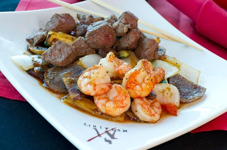 Filet and savory shrimp with vegetables at Musashi's. (Shannon Cornman)