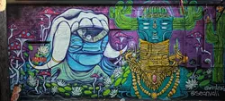 A mural by artist Sean Vali painted during last year’s inaugural Plaza Walls Expo. This year’s event features fresh murals by 22 artists. (Plaza Walls / provided)